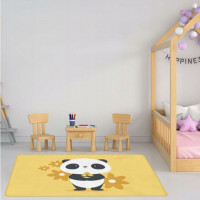 Dětský pěnový koberec PANDA květiny - 100x150 cm - žlutý