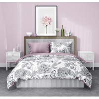 Saténové povlečení ELEGANT Butterfly - bílé/fialové - 160x200 cm