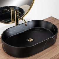 Keramické umyvadlo Rea NADIA 60 BLACK STONE - dekor kamene - černé