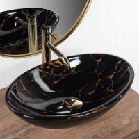 Keramické umyvadlo Rea PAMELA BLACK MARBLE SHINY - imitace černého mramoru - lesklé