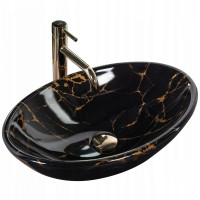 Keramické umyvadlo Rea PAMELA BLACK MARBLE SHINY - imitace černého mramoru - lesklé