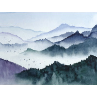 Moderní fototapeta - Modrozelený les v mlze - 360x270 cm
