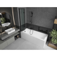 Vanová zástěna MEXEN CASTOR 80x150 cm - černá - čiré sklo s černým rámem, 892-080-002-70-70