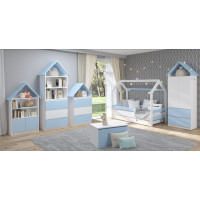 Dětská domečková postel se šuplíkem LITTLE HOUSE - modrá - 160x80 cm