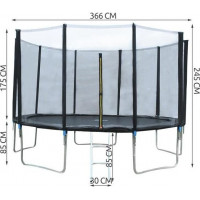 Zahradní trampolína 366cm - venkovní síťovina - 5 nohou