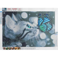 Diamantová mozaiková výšivka - Kočka a motýl
