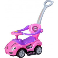 ECOTOYS Odrážedlo se zvuky a vodící tyčí Auto růžové