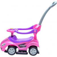 ECOTOYS Odrážedlo se zvuky a vodící tyčí Auto růžové