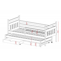 Dětská postel z masivu borovice DAN s přistýlkou a šuplíky - 200x90 cm - přírodní