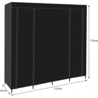 Skládací textilní šatní skříň 170x170 cm - černá