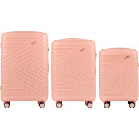 Moderní cestovní kufry WAY - set S+M+L - korálově růžové - TSA zámek