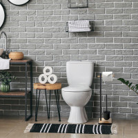 Držák toaletního papíru s WC štětkou HANK - kov/bambus - černý