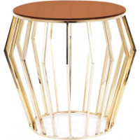 Konferenční kulatý stolek ADRIANA 50 - hnědé sklo/zlatý