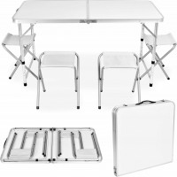 Bílý campingový rozkládací stůl TRIP 120x60 cm s židlemi