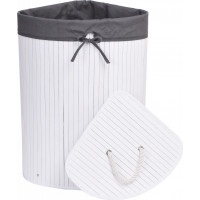 Rohový bambusový koš s víkem 60L - šedobílý