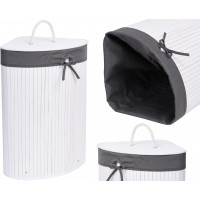 Rohový bambusový koš s víkem 60L - šedobílý