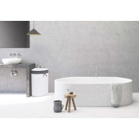 Rohový bambusový koš s víkem 60L - šedobílý