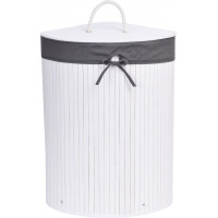 Rohový bambusový koš s víkem 60L - šedobílý