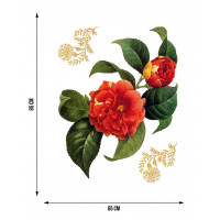 Moderní samolepka na zeď - Červené květy a zlaté prvky - 65x85 cm