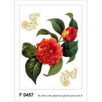 Moderní samolepka na zeď - Červené květy a zlaté prvky - 65x85 cm