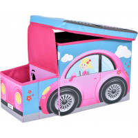 Skládací taburet / koš na hračky Růžové auto