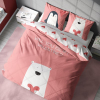 Bavlněné povlečení VALENTINE BEAR - růžové/bílé - 160x200 cm