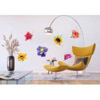 Moderní samolepka na zeď - Malované barevné květiny - 65x85 cm