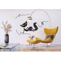 Moderní samolepka na zeď - Černá kočka s nápisy - 65x85 cm