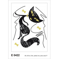 Moderní samolepka na zeď - Černá kočka s nápisy - 65x85 cm