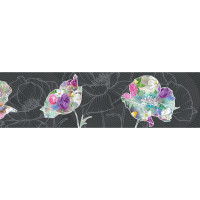Moderní samolepící bordura - Barevné květy na šedém podkladu - 14x500 cm