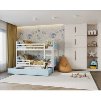 Dětská patrová postel s přistýlkou MATTEO - 200x90 cm - modro-bílá