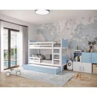 Dětská patrová postel s přistýlkou MAX Q - 200x90 cm - modro-bílá - vláček