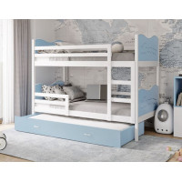 Dětská patrová postel s přistýlkou MAX Q - 190x80 cm - modro-bílá - vláček