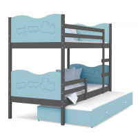 Dětská patrová postel s přistýlkou MAX Q - 200x90 cm - modro-šedá - vláček