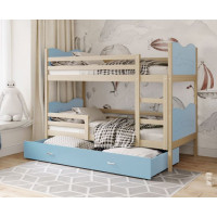 Dětská patrová postel se šuplíkem MAX R - 190x80 cm - modrá/borovice - vláček