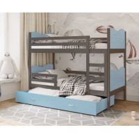 Dětská patrová postel se šuplíkem MAX R - 160x80 cm - modro-šedá - vláček