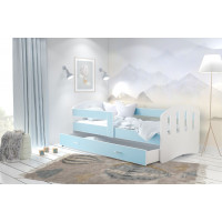 Dětská postel se šuplíkem HAPPY - 140x80 cm - modro-bílá