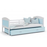Dětská postel se šuplíkem MATTEO - 190x80 cm - modro-bílá