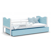 Dětská postel se šuplíkem MAX S - 190x80 cm - modro-bílá - vláček