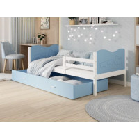 Dětská postel se šuplíkem MAX S - 190x80 cm - modro-bílá - vláček