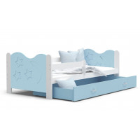 Dětská postel se šuplíkem MIKOLÁŠ - 190x80 cm - modro-bílá - měsíc a hvězdičky