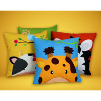 Polštář SAFARI VELVET Žirafa 40x40 cm - modrý