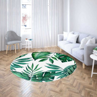 Pěnový kulatý koberec VIVA VERDE 90 cm - Zelené listy