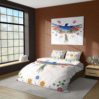 Bavlněné povlečení Renforcé FOLK Duhoví ptáčci - bílé/multicolor - 160x200 cm