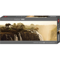 HEYE Panoramatické puzzle Slon (Viktoriiny vodopády, Zambie) 1000 dílků