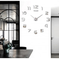 Stříbrné nástěnné hodiny 3D DIY NEPRI 65 - 130 cm