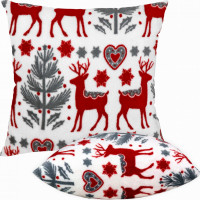 Vánoční polštář SCANDI 40x40 cm - jeleni - šedá/červená/bílá