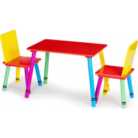 ECOTOYS Dětský dřevěný stůl se dvěma židličkami barevný