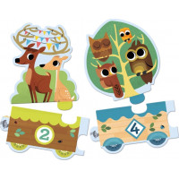 DJECO Puzzle Vlak se zvířátky a čísly 20 dílků