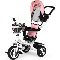 ECOTOYS Tříkolka se střechou a vodící tyčí růžová